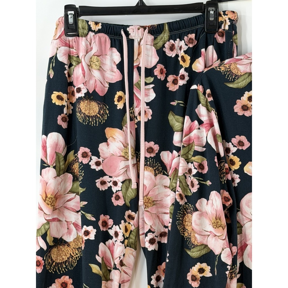 Room Service Women's Large Floral Pajama Set Button Up Top‎ Pants Pink Navy - Picture 3 of 12